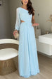 One Shoulder Slit Sleeve Cut Out Flowy Maxi Dress