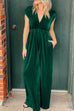 Camilladress Deep V Neck Cap Sleeves Waisted Wide Leg Velvet Jumpsuit