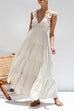 Camilladress V Neck Ruffle Trim Tiered Sleeveless Linen Maxi Dress