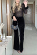 Camilladress Feather Cuffs Bell Bottom Velvet Splice Jumpsuit