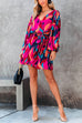 Camilladress Wrap V Neck Puff Sleeves Tie Waist Printed Mini Dress