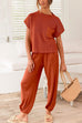 Camilladress Short Sleeves Ribbed Knit Pullover Ruched Harem Pants Set