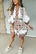 Camilladress Lantern Sleeves Button Up Waisted Bohemia Print Mini Dress