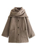 Camilladress Button Down Pocketed Winter Knit Coat with Scarf