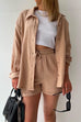 Camilladress Drop Shoulder Long Sleeves Blouse Shirt Drawstring Waist Shorts Set