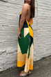 Camilladress Halter Backless Color Block Printed Maxi Pleated Dress