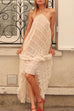 Camilladress Halter Backless Ruffle Trim Swing Maxi Beach Cover Up Dress