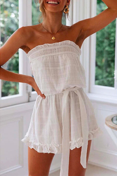 Camilladress Off Shoulder Sleeveless Tie Waist Ruffle Romper