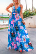 Camilladress Halter V Neck Backless Waisted Maxi Floral Swing Dress