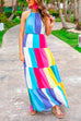 Camilladress Halter Backless Ruffle Tiered Maxi Rainbow Dress