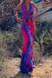 Camilladress V Neck Criss Cross Backless Tie Dye Maxi A-line Dress