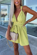 Camilladress Deep V Neck Knot Waist Wide Leg Sleeveless Shorts Romper