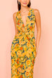 V Neck Twist Front Sleeveless Floral Print Maxi Dress