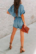 Camilladress V Neck Short Sleeves Tie Waist Pockets Denim Romper