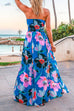 Camilladress Halter V Neck Backless Waisted Maxi Floral Swing Dress