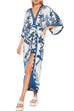 Camilladress V Neck Kimono Sleeves Tie Waist Printed Wrap Dress