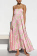 Camilladress Spaghetti Strap Empire Waist Floral Print Swing Maxi Dress