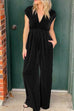 Camilladress Deep V Neck Cap Sleeves Waisted Wide Leg Velvet Jumpsuit