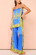 Camilladress Bow Tie Side Split Cami Top Wide Leg Pants Printed Satin Set