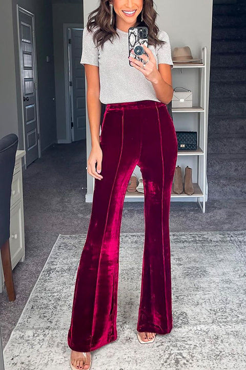 Vintage High Waist Flare Bottoms Velvet Pants