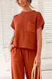 Camilladress Short Sleeves Ribbed Knit Pullover Ruched Harem Pants Set