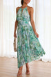 Camilladress V Neck Waisted Cut Out Floral Pleated Maxi Dress