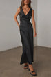 Camilladress V Neck Sleeveless Tie Back Satin Maxi Dress