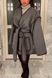 Camilladress Open Front Pocketed Splice Coat with Belt