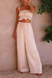 Camilladress Ruffle Cami Top Drawstring Waist Wide Leg Pants Satin Set