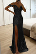 Camilladress V Neck Cold Shoulder High Slit Sequin Maxi Prom Dresses