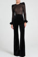 Camilladress Feather Cuffs Bell Bottom Velvet Splice Jumpsuit