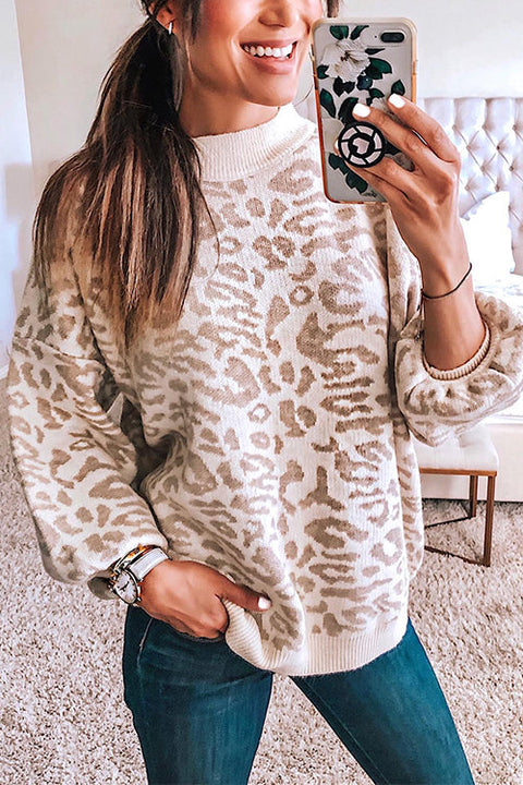 Camillladress Crewneck Drop Shoulder Leopard Slouchy Sweater