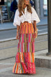 Camilladress Elastic Waist Ruffle Tiered Color Block Printed Maxi Skirt