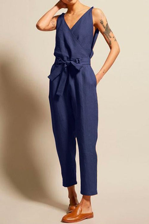 Camilladress Casual V Neck Sleeveless Wrapped Jumpsuit