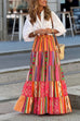 Camilladress Elastic Waist Ruffle Tiered Color Block Printed Maxi Skirt