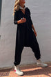 Long Sleevess Buttoned Hippie Harem Hoodied Jumpsuit