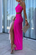 Camilladress One Shoulder Sleeveless Cut Out Waist High Slit Maxi Dress