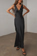 Camilladress V Neck Sleeveless Tie Back Satin Maxi Dress