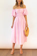 Camilladress Off Shoulder Puff Sleeves Frilled Waist Midi Swing Dress