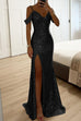 Camilladress V Neck Cold Shoulder High Slit Sequin Maxi Prom Dresses