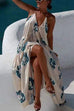 Camilladress Halter V Neck Open Back Printed Swing Maxi Vacation Dress