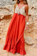 Camilladress V Neck Hollow Out Splice Color Block Maxi Cami Dress