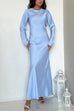 Camilladress Round Neck Long Sleeves Satin Maxi Party Dress