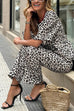 Camilladress Half Sleeves Button Up Ruffle Shirt and Straight Leg Pants Leopard Set