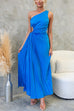 Camilladress One Shoulder Drawstring Cut Out Waist Pleated Maxi Dress