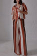 Camilladress Striped Short Sleeves Button Down Shirt Wide Leg Pants Set