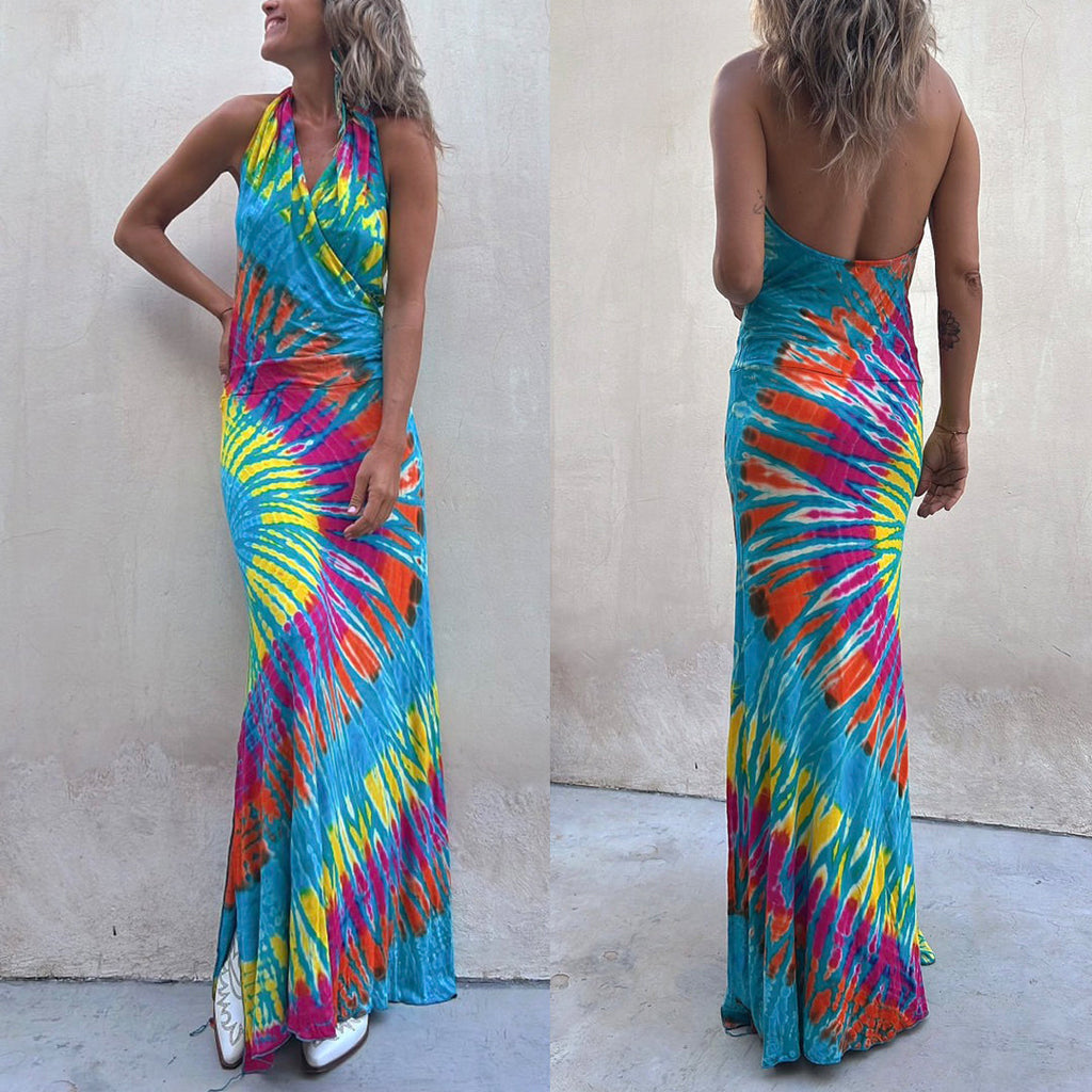 Camilladress Sleeveless Halter Backless Maxi Tie Dye Dress