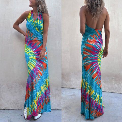 Camilladress Sleeveless Halter Backless Maxi Tie Dye Dress