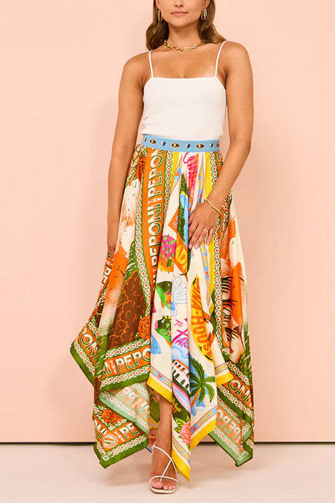 Camilladress Asymmetric Hem Resort Print Maxi Skirt