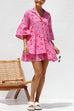 Camilladress Flare Sleeves Button Down Graffiti Print Ruffle Shirt Dress